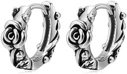 Rockyu Earrings for Men Silver Rose Earrings Stainless Steel Hypoallergenic Flower Ring Earrings Silver Men's Hoop New Year Stainless Steel, Stainless Steel