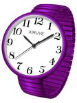 XIRUVE Easy Read Big Numbers Super Large Face Stainless Steel Elastic Strap Women's Men's Analog Quartz Wrist Watch