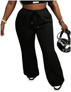 Floerns Women's Causal Drawstring High Waist Baggy Straight Wide Leg Sweatpants with Pockets Black Solid Pure X-Small