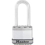 MASTER LOCK Heavy Duty Padlock, Security level 8/10, Keyed, Laminated Steel, Weatherproof, Long Shackle