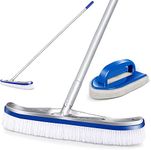 MASTERTOP Pool Brush, 18" Aluminium Swimming Pool Cleaning Brush with Long Handle and Strong Bristles, Heavy Duty Pool Brush Head for Walls Tiles Floors, Send 1 Sponge Cleaning Brush