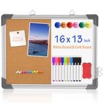 Xpener Cork Board White Board for Wall, 16" x 13" Magnetic Double-Sided Whiteboard with Corkboard Combo, Portable Wall Hanging Bulletin Board Dry Erase Board for Office, Home, School, Kitchen