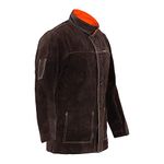 Stamos Welding Protective Gear Welding Jacket SWJ01L (Size L, Split Cowhide Leather, Flame-Retardant, Heat-Resistant Threads, Non-Conductive Push Buttons) Dark Green