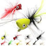 XFISHMAN Fly Fishing Poppers Lures for Bass Panfish Flies Topwater Popper for Crappie Bluegill Kit (3 Kinds of Size Popper Flies Kit 24 pk with Fly Box)