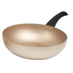 Salter BW11111EU7 Stir Fry Pan – Deep Frying Pan, Non-Stick Induction Suitable Flat Bottom Wok, Aluminium, Easy Clean, Soft/Cool Touch Handle, 10 Year Guarantee, Olympus Collection, 28 cm, Gold