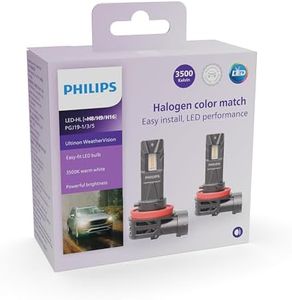 Philips WeatherVision LED car headlight bulb (H8/H9/H16-Fog), ultra-compact direct-fit, Halogen color match, easy install, LED performance, 3500K, set of 2