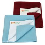 OYO BABY Waterproof Baby Bed Protector Dry Sheets for New Born Babies | Reusable Mats | Cot & Bassinet Gift Pack (Sea Blue + Maroon),Small (70cm x 50cm)