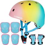 CELOID Kids Helmet Pad Set,Adjustable Kids Skateboard Bike Helmet Knee & Elbow Pads Wrist Guards 10-12-16 years Kids Protective Gear Set for Girls Boys Bicycle Roller Scooter Rollerblade Sport,P-blue