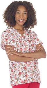 Women's Christmas Holiday V-Neck Scrub Top, Cookies and Cocoa, 2XL