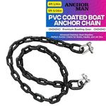 Anchor-Man PVC Coated Boat Anchor Chain with Advanced Stainless Steel Shackles - Perfect Anchor Chains for Boats, Kayaks, and Jet Skis - 2 Sizes (4ft 1/4in, 5ft 5/16in) - Black Coated Anchor Chain