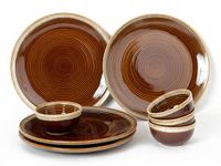 Bodhi House Ceramic Dinner Set, 8 Pieces, Handmade Reactive Glaze Dinnerware, Stoneware Dining Sets Serving for 4, Microwave, Dishwasher Safe, Glossy Finish Crockery Set for Gifting, Peanut Brown