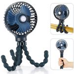 snawowo Mini Handheld Personal Portable Fan, Baby Stroller Fan, Car Seat Fan, Desk Fan, with Flexible Tripod Fix on Stroller/Student Bed/Bike/Crib/Car Rides, USB or Battery Powered (Dark Blue)