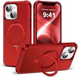 SKYLMW Compatible with iPhone 14 Plus Case with Invisible Magnetic O-Ring Stand Military-Grade Case for iPhone 14 Plus 6.7" [Compatible with Mag-Safe][Great Grip Feeling], Red