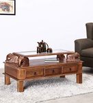 Balaji Wooden Standard Center Coffee Table Sofa Tables with 3 Drawer and 1 Shelf for Living Room Home Office (Teak Finish) (SBA547)