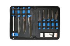 Starrett Professional Butchers Knife Set - 11 Pieces Stainless Steel Blue Ergonomic Handles Kitchen Chef Knife - Includes Boning Skinning Steak Knives Protector Stone