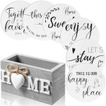 Housewarming Gifts for Home Decoration Wooden Heart Coasters for Drinks Set of 6 Farmhouse Coasters with Holder Funny for Family Friend Coffee Table Protection, 4 Inch (Gray, White)