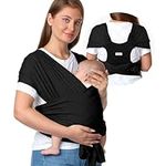 Momcozy Baby Wrap Carrier Skin-Friendly Fabric, Easy to Wear Baby Carrier Sling T-Shirt Design, Hands Free Baby Carriers Newborn to Toddler 8-35lbs, Adjustable Buckle Suit for Waist 27-47inch, Black