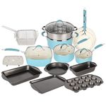 Gr8 Home 19 Piece Induction Cookware Set Non Stick Cooking Pot Frying Pan Steamer Saucepan Kitchenware Bakeware with Lids (Blue and White)