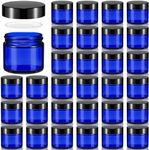 Domensi 32 Pcs 2 oz Glass Jars with Lids Empty Round Cosmetic Jars with Inner Liners for Storing Lotions Powders Ointments Sample Cream Candle Making(Cobalt Blue)