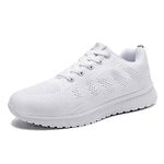 Men Trainer Ladies Running Shoes Gym Athletic Sports Sneakers Casual Mesh Walking Jogging Shoes Lace up Flat White 8 UK