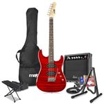 Max GigKit Beginner Electric Guitar Package with Amplifier, Stand, Footrest, Tuner, Strap, Bag and Strings Set - Quilt Top Dark Red