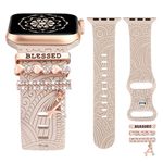 TOYOUTHS Compatible with Apple Watch Band with Charms Women Soft Silicone Floral Strap Decorative Ring Loops Bracelet for iWatch Band 38/40/41/42mm Series 10 9 8 7 6 5 4 3 2 1 SE, Starlight+Rose Gold