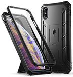 Poetic Revolution Series Case for iPhone Xs Max 6.5 inch, Full-Body Rugged Dual-Layer Shockproof Protective Cover with Kickstand and Built-in-Screen Protector, Black