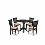 East West Furniture Dublin 5 Piece Dining Set for 4 includes a Round Kitchen Table with Dropleaf and 4 Linen Fabric Upholstered Dinette Chairs, 42x42 Inch, DLVA5-BLK-C