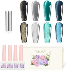 Adhere 12ml 4 Colors Cat Eye Nail Polish Gel Kit - Magnetic Silver Black Blue Glitter Gel Polish Cat Eye Gel Nail Polish Soak Off Magnetic Varnish