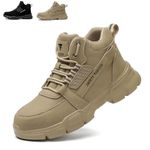 SROTER Steel Toe Cap Boots Men Women Work Boots Waterproof Safety Trainers Lightweight Safety Shoes Non-Slip, Khaki, 6 UK