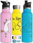 Vacuum Insulated Water Bottle with BPA Free Straw Lid Sports Cap Double Walled Stainless Steel Eco Friendly Sweat Proof Durable Finish Thermos Metal Flask Leak Proof 500 ml (17 oz, Blue)