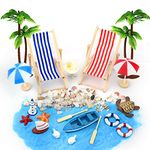 TSLBW 22 Pcs Beach Micro Landscape Miniature Decorations Mini Beach Decorations Mini Deck Chair Beach Chair Parasol Small Palm Tree Decorative Accessories for DIY Zen Garden Decoration Unique Gift