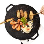 IBUGER Korean Barbecue Grill Pan, Flat Griddle Pan for Stove top Barbecue Plate, Uniform Heat Conduction, Round Non-Stick, for Kitchen Stove, Electric Cooktop, Outdoor Grilling