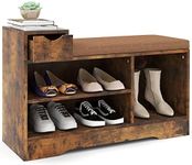 Giantex Storage Shoe Bench with Removable Cushion, Entryway Bench with 1 Storage Drawer & 3 Open Compartments, Comfy Changing Shoe Bench, Shoe Cabinet for Hallway, Bedroom, Living Room, Rustic Brown