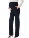 FIRST WAY Women's Maternity Dress Pants - Over The Belly Stretchy Pregnancy Bootcut Work Pants with Pockets, Black, XX-Large Long