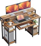 CubiCubi 47 Inch Computer Desk with Storage Shelves Monitor Stand Keyboard Tray, Home Office Desk, Work Study Writing Table, Brown