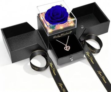 GOMALL Mothers Day Rose Gifts for Mom from Daughter Son,Fresh Flowers for Delivery,Birthday Gifts for Women,Light Up Rose Gifts for Her,Blue Preserved Flowers with Necklace,Wife Mom Gifts Anniversary