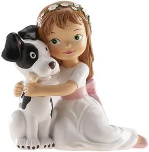 Dekora - Communion Cake Topper: Girl Sitting with Dog 11.5 cm - Resin Cake Topper Food Safe - Perfect for Celebrations and Communion Parties