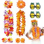 HBell 10 Pieces Hawaiian Leis Pineapple Sunglasses Set,Hawaiian Fancy Dress Hawaiian Garland Necklace Headbands and Wristbands,for Hawaiian Themed Party Summer Beach Tropical Party Decorations