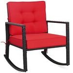 Tangkula Wicker Rocking Chair, Outdoor Glider Rattan Rocker Chair with Heavy-Duty Steel Frame, Weight Capacity Up to 360 lbs, Suitable for Garden, Porch, Backyard, Poolside, with 5” Thick Cushion (1, Red)