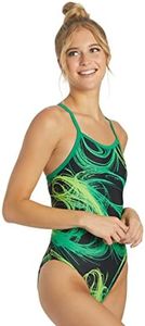 Sporti Light Wave Thin Strap One Piece Swimsuit - Black/Green - 32