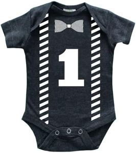 First Birthday Outfit boy 1st Birthday one Year Old Baby Shirt Happy Birthday Party (12-18 Months, Charcoal Black), Charcoal Black, 12-18 Months