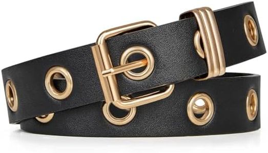 FIORETTO Single Grommet Leather Belt Women Men Punk Rock Waist Belts for Jeans Pants Single Holes Black-Gold