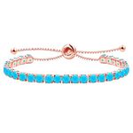 Uloveido Fashion Synthetic Turquoise Tennis Bracelets for Women Rose Gold Color, Light Blue Crystal Bolo Bracelets for Girls Birthday Gift, Trending Wedding Bracelets Y4043