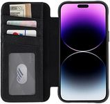 Case-Mate Wallet Folio iPhone 14 Pro Case - Black [10ft Drop Protection] [Compatible with MagSafe] Magnetic Flip Folio Cover Made with Genuine Pebbled Leather, Landscape Stand, Cash and Card Holder