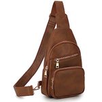 VX VONXURY Sling Bag for Women, PU Leather Crossbody Fanny Packs, Multipurpose Chest Bag with Adjustable Strap for Travel Hiking Cycling Sports Brown