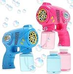 Bubble Guns for Kids and Toddlers, 2 Pack Bubble Gun Blower with Bubble Solution Refill 5 oz Each, Fun Summer Toy Blaster Game for Birthday Party and Wedding, Outdoor Toys for Boys and Girls