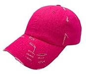 Vintage Washed Distressed Cotton Adjustable Baseball Cap, Hot Pink, One Size