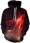 Belovecol Mens Womens Hoodies 3D Graphic Printed Pullover Hoodie Hooded Sweatshirt with Pockets, Galaxy Red, Large