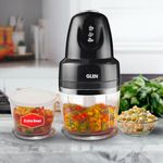 Glen Electric Chopper for Kitchen, 400ml Bowl, 250W Mini Fruit & Vegetable Cutter with Rust-Resistant Stainless Steel Blades, Extra Bowl, Whisker Disc, Chops Onion & Nuts - Black (SA4043PLUSBLK)